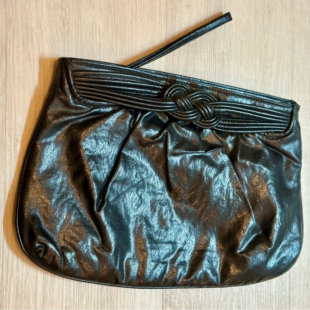 Vintage Black Faux Leather Wristlet Pouch Bag Pacific Express - Great Condition